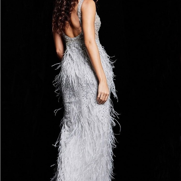 Jovani Light Blue Feathered Prom Dress - Picture 5 of 5